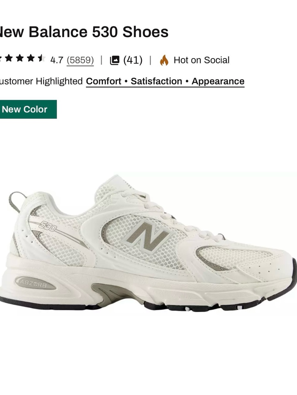New Balance women’s 530 Sneakers in White with Gray Accents